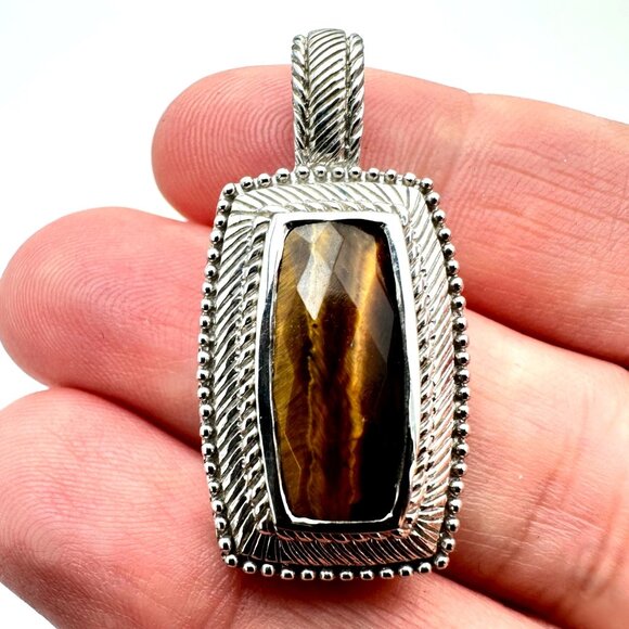 Judith Ripka Tiger Eye Sterling Silver Pendant Enhancer 1 1/2 Inch Gift for Her - Picture 1 of 2